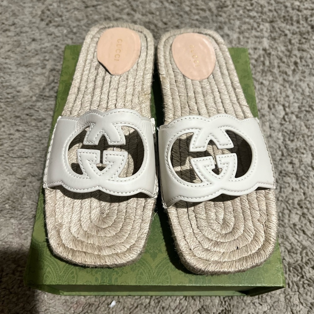 Gucci Women's Cream Logo Slide Sandals